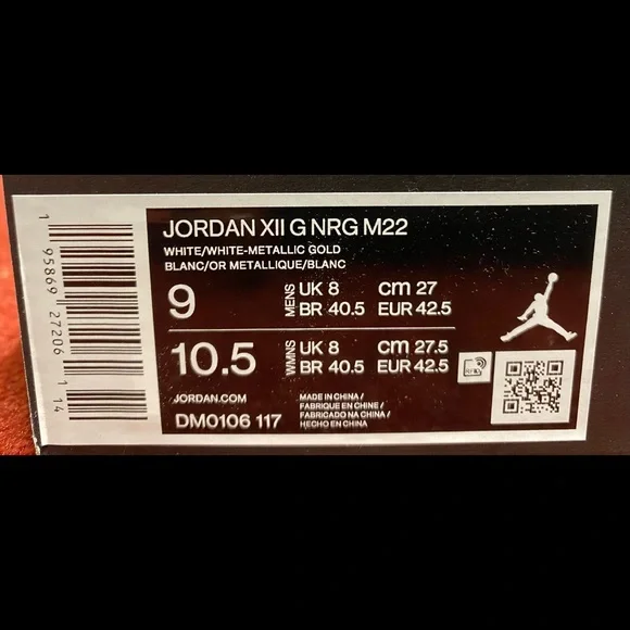 New Mens Nike Air Jordan 12 G Sz 9 Masters White Gold Golf Shoes DM0106 117 - Picture 5 of 6